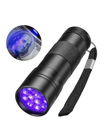 UV Handheld Waterproof Blacklight Flashlights 12 Led 395nm Mini Light Torch Detector for Pets Urine Stains Black Light UV Lamp