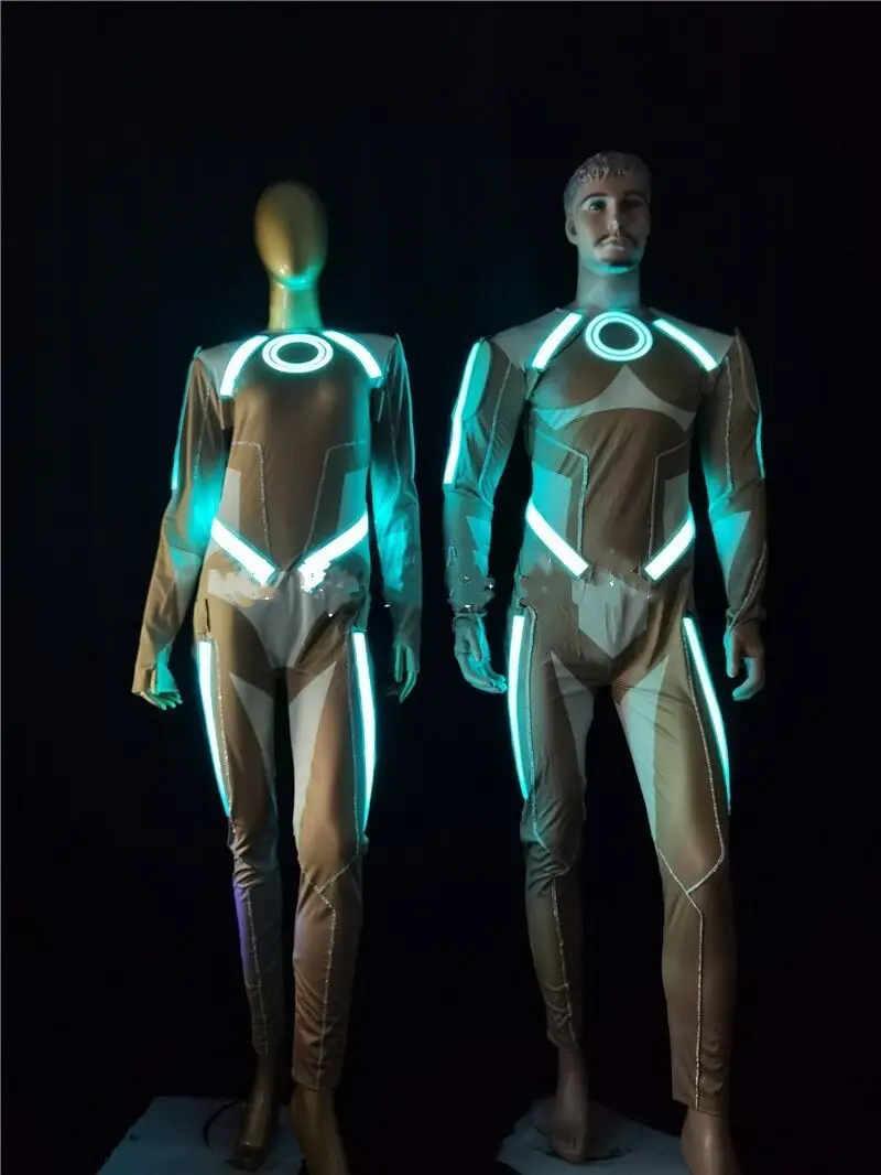 LED Tron Light Costume Women Luminous Clothing Man Light Up Gogo Dance Dress Glow Clothing Cosplay Clothes