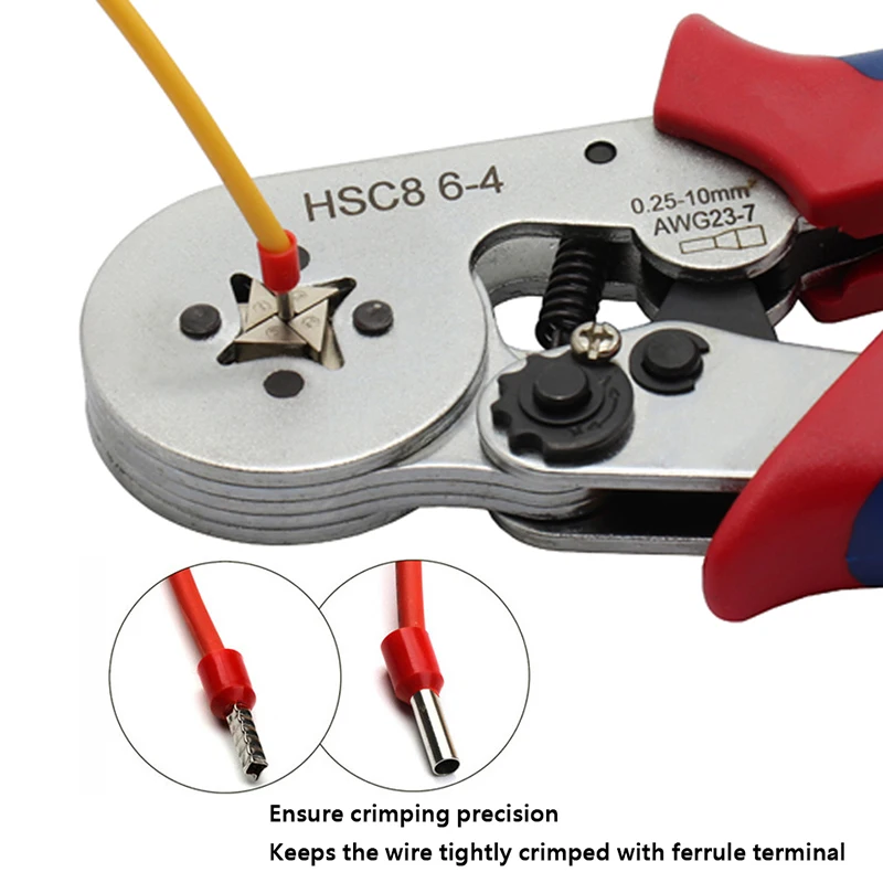 HSC8 6-4 0.25-10mm2 23-10AWG Tang Crimping 1200Pcs Terminal untuk Tabung Jarum Tipe Terminal Crimp self-Adjusting Tool