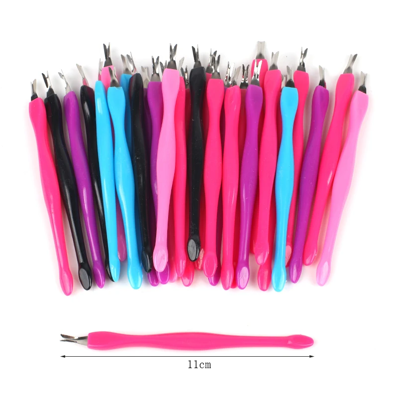 

200Pcs/lot Cuticle Pusher Forks Dead Skin Remover Trimmer Mix Color Stick For Pedicure Manicure Professional Nail Care Tools