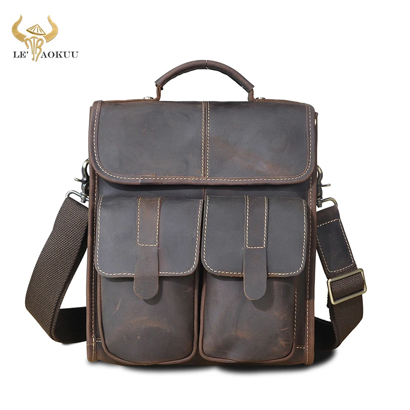 Imagem -06 - Design Masculino de Couro Natural Bolsa de Viagem Ombro Mensageiro Moda Cruz-corpo Bolsa 10 Tablet Universidade Escola Livro Tote Bolsa 009