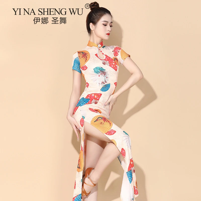 

Classical Dance Cheongsam Light Weight Flowy Women Chinese Dance Gauze Long Dress Elegant Dancer Performance Practice Show Wear