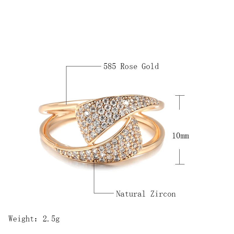 Kinel Hot 585 Rose Gold Ring Fashion Jewelry 2021 Micro Wax Inlay Natural Zircon Geometry Fine Ring Women Ethnic Wedding Jewelry
