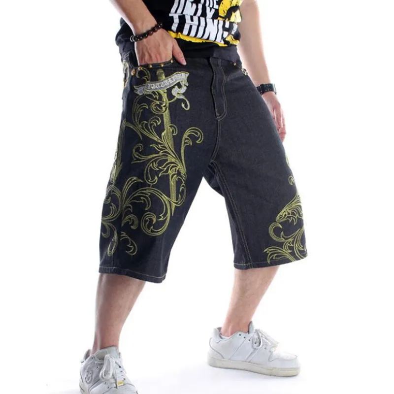 

Loose Denim Shorts Men's Youth Hip-hop Character Embroidery Medium Pants Tide Fashion Summer Trousers Jeans