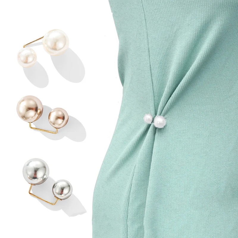 2 Pcs/set Fashion Brooch Double Pearl Brooches for Women Metal Lapel Pin Brooch Pins Sweater Shirt Cardigan Brooch Accessories