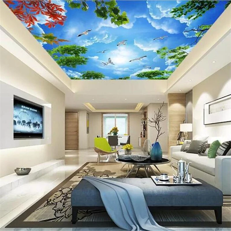 Custom 3d wallpaper beautiful blue sky white clouds branches living room ceiling bedroom hotel murals обои для стен в рулонах