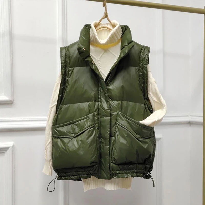 Autumn Winter Women Short White Duck Down Vest Female Loose Soft Warm Zipper Sleeveless Coat Big Size Good Quanlity Waistcoat