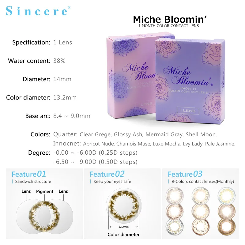 

Цветные контактные линзы Sincere vision Luxe Mocha, 0-900 диоптрии для глаз, ежемесячное использование в течение 30 дней, фирменные, 1 шт./коробка