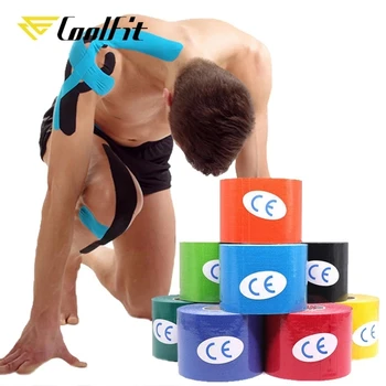CoolFit 5ขนาด Kinesiology เทป Recovery ยึดเทปกล้ามเนื้อบรรเทาอาการปวดเข่า Pads Protector