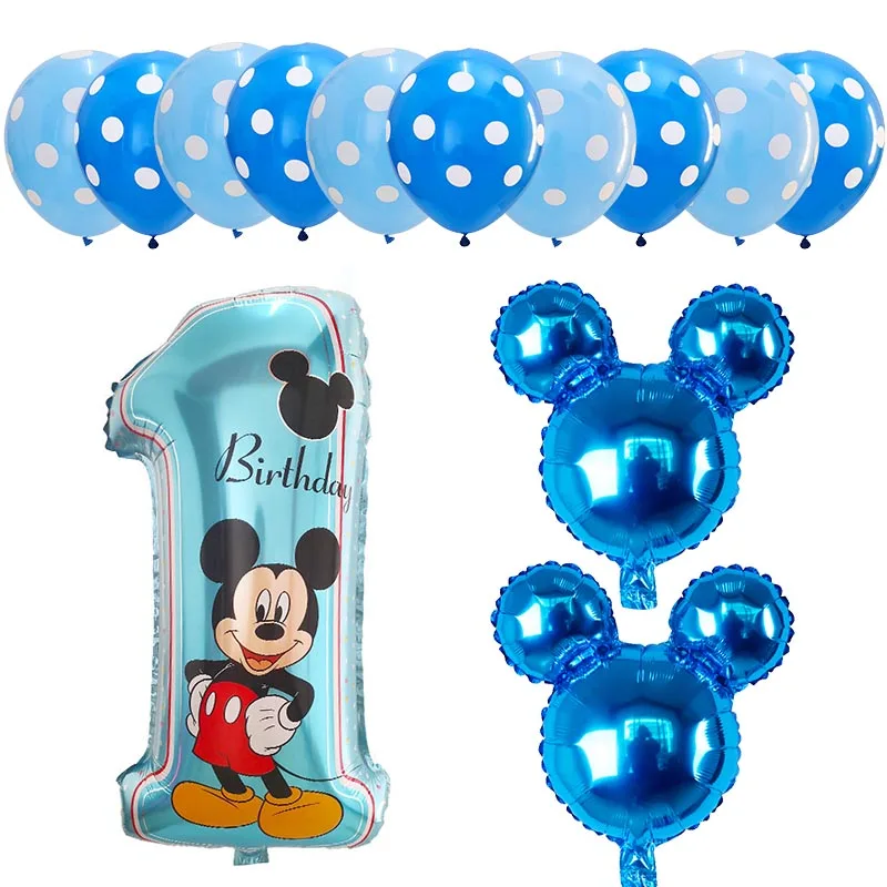 13pcs Mickey Minnie Number 1st Birthday Party Decoration Girl Boy Foil Balloons Kids Toys Theme Party Supplies Latex Air Globos