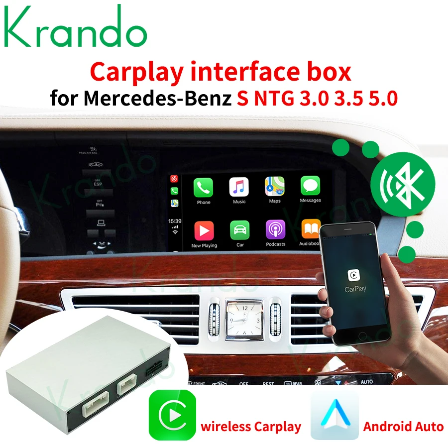 Krando Wireless Apple CarPlay Android Auto Interface Box For Mercedes Benz S Class W221 2009 - 2013 NTG 3.0 3.5 5.0 Siri Control