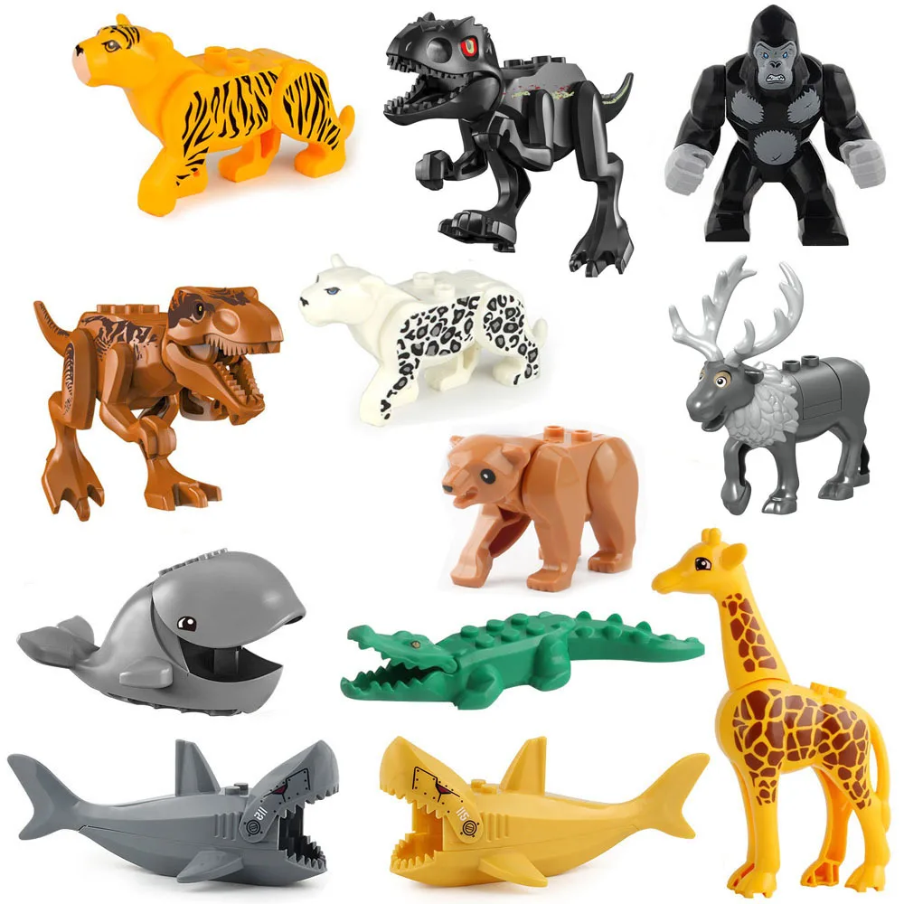 MOC City Animal Building Blocks Goat Shark Tiger Leopard Elephant Panda Farm Figures Accessories DIY Children Brick Kid Toy Gift