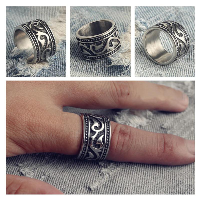 Viking Pirate Fish Hook Pattern Ring New Vintage Men's Ring Metal Silver Plated Retro Ring Accessories Party Jewelry