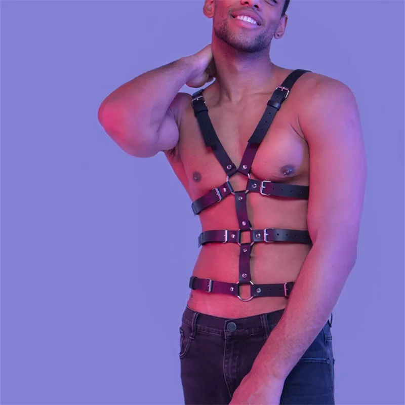 Male Leather Lingerie Sexual Chest Harness Men Adjustable Rave Gay Clothing BDSM Fetish Full Body Harness Belt Strap for Sex