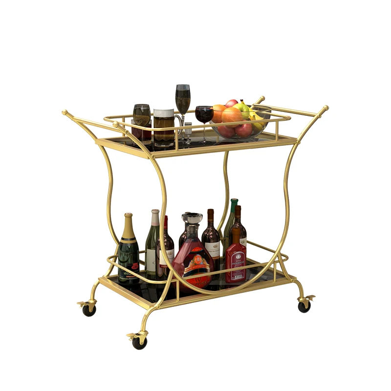 Nordic Trolley Hotel Golden Wine Servicer Mobile Tea Table Cake Car Wrought Iron Household Restaurant Dining Car