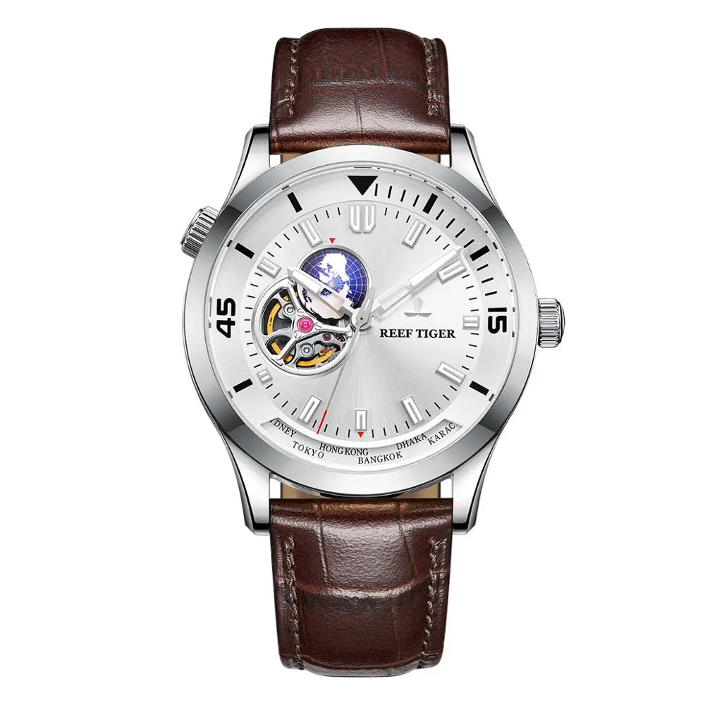 Reef Tiger RT Luxury Automatic Men's Watch Luminous Tourbillon Waterproof Leather Strap Relogio Masculino RGA1693-2