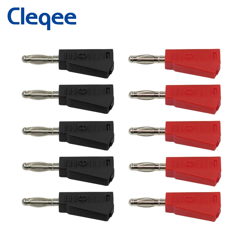 Cleqee p3002 10 pces 4mm banana plug empilhável niquelado conector teste ponta de prova ligação post para alto-falante 5 cores
