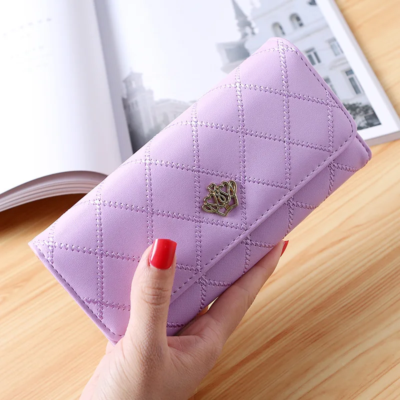 

Womens Long Wallets PU Leather Crown Plaid Coin Pocket Purses Large Capacity Hasp Female Clutch Girls Money Phone Card Holder