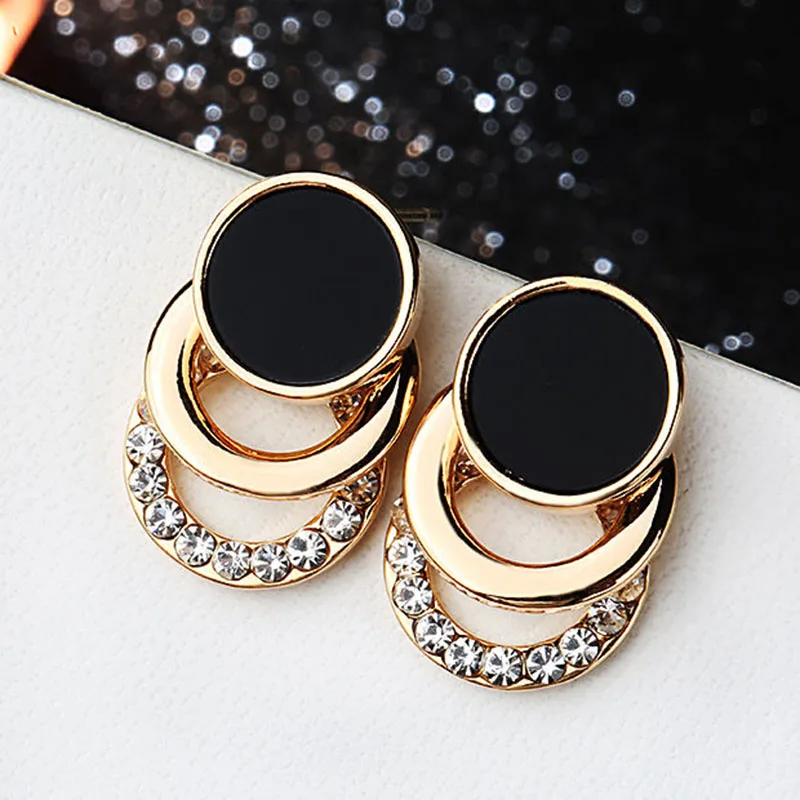 Personality Black Geometric Compact And Simple Temperament Clip on Earrings Rhinestones All-match Women's Gift Earrings Jewelry