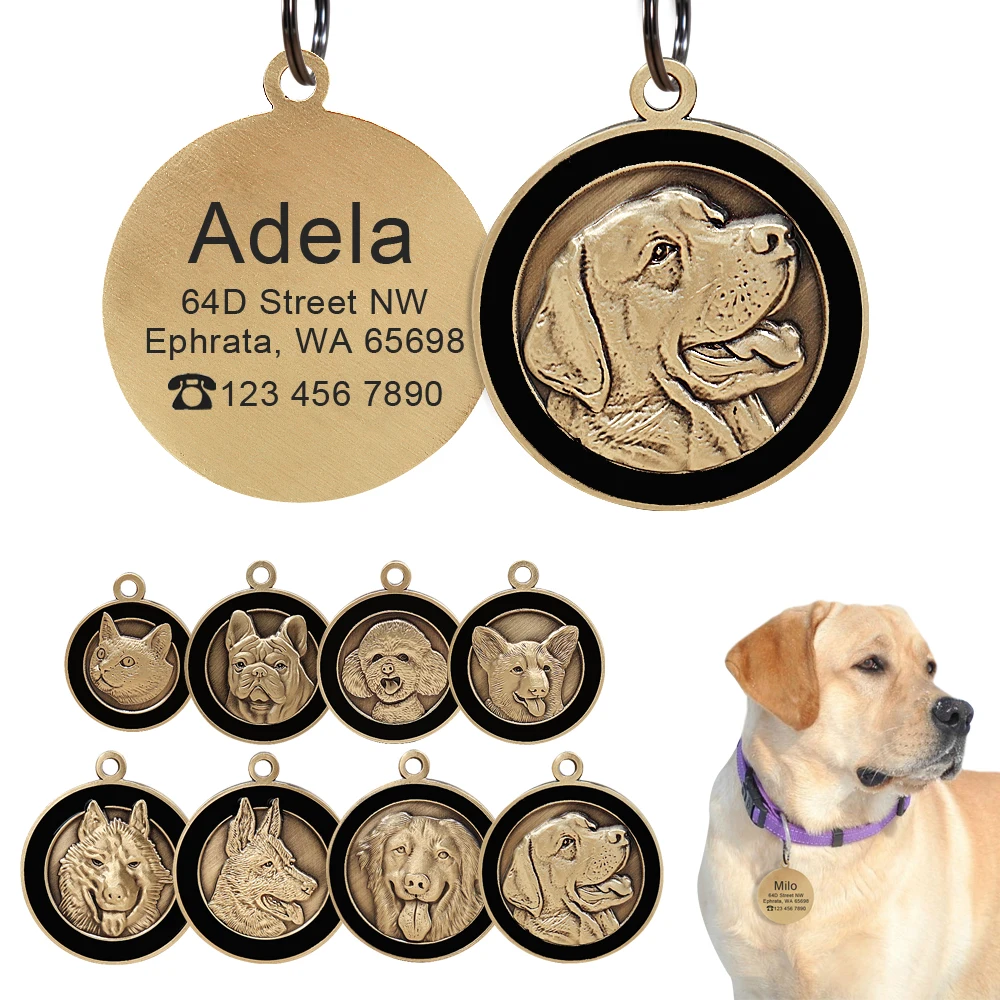 

Round Personalized Dog Tag Custom Pet ID Tag Engraved Dog Name Tags Pet Nameplate Dog Collar Pendant Supplies