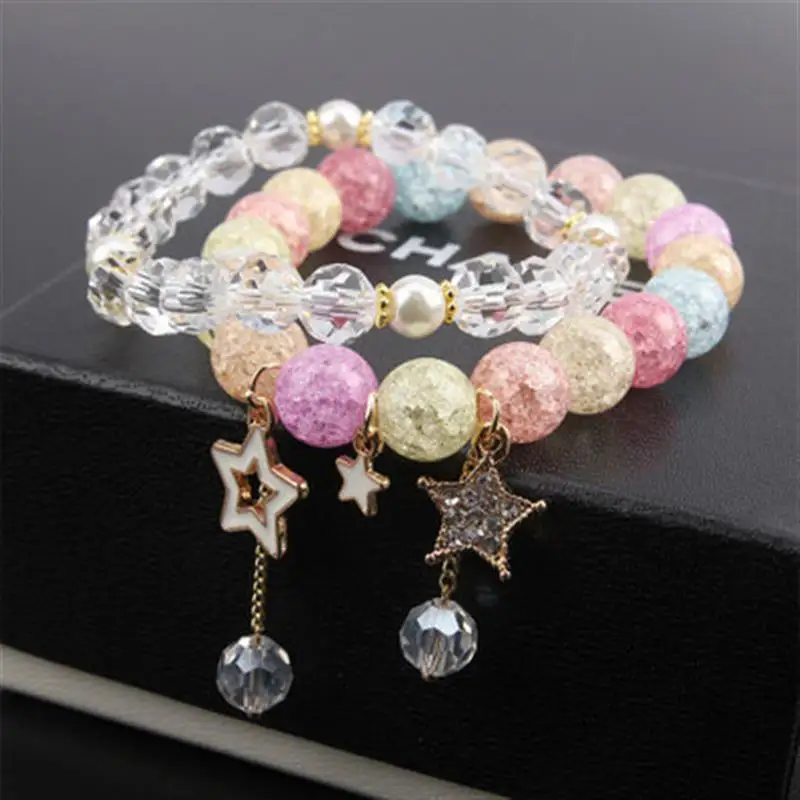 Estilo coreano novo estilo coreano fresco estrela de cristal de duas camadas pulseiras femininas simples pulseira para mulheres verão estilo de viagem presente