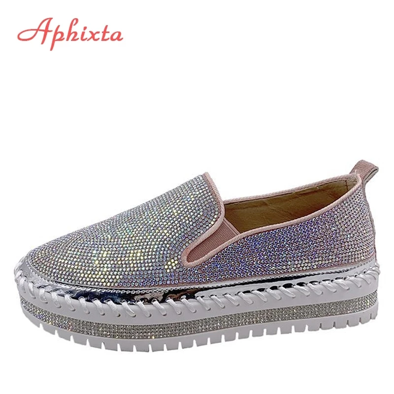 Aphixta Cristalli Di Lusso Appartamenti Delle Donne Slip On Rosa Rosso Kaki Delle Donne Sexy Della Piattaforma Casual Donne Scarpe Degli