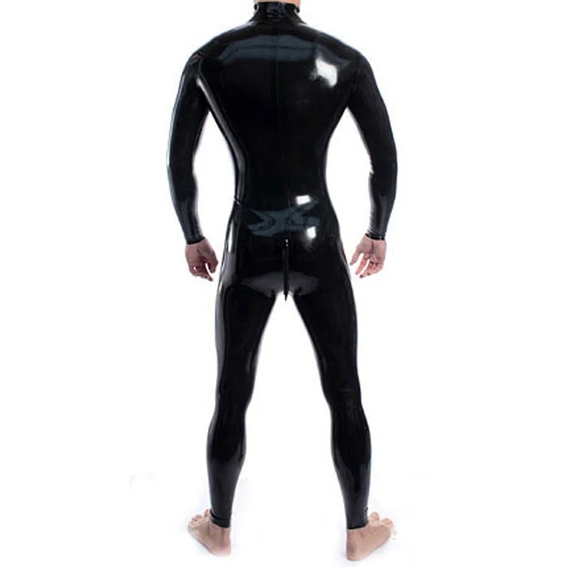 Mono negro Sexy para adultos, Catsuit de goma de látex para hombres y mujeres, traje de látex Unisex, body sin capucha