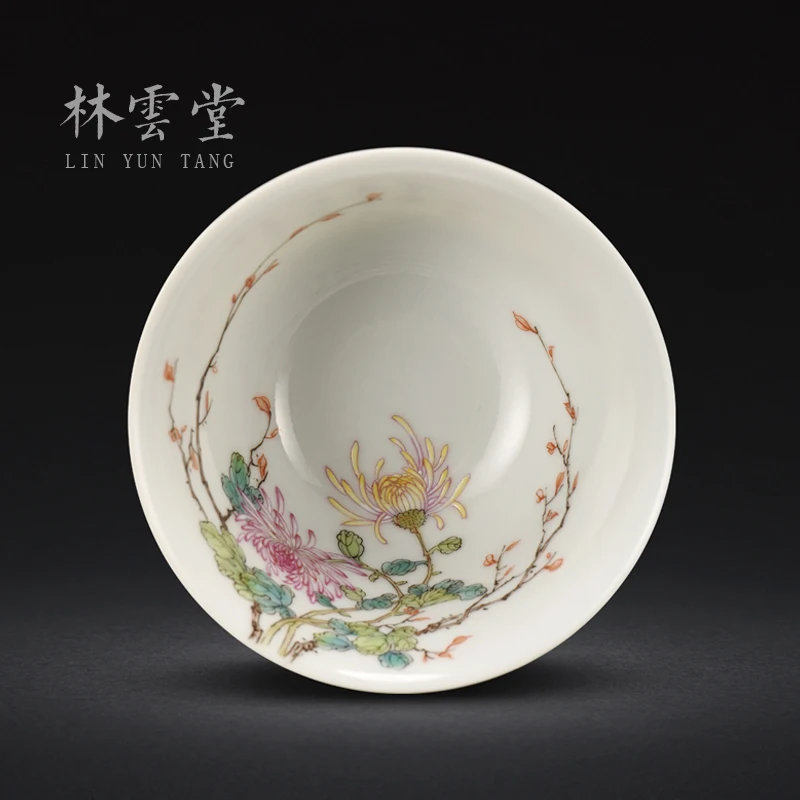 Lin Yuntang masters cup sample tea cup kung fu tea cups jingdezhen hand-painted pastel chrysanthemum cup by hand