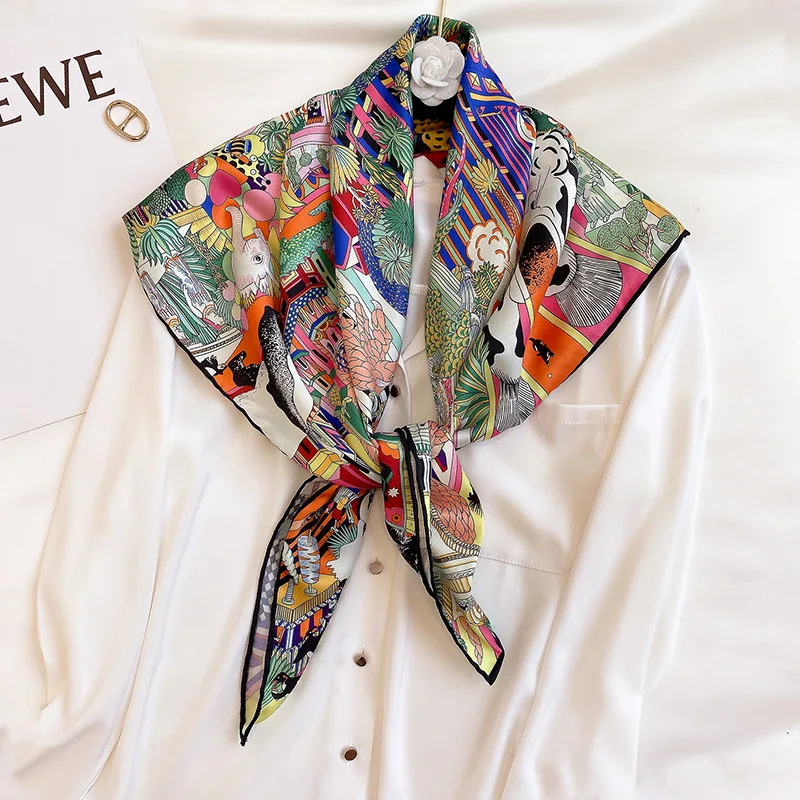 KOI LEAPING new Retro Zoo pattern fashion Hand stitch twill silk 90 large square scarf decorative silk scarf shawl gift