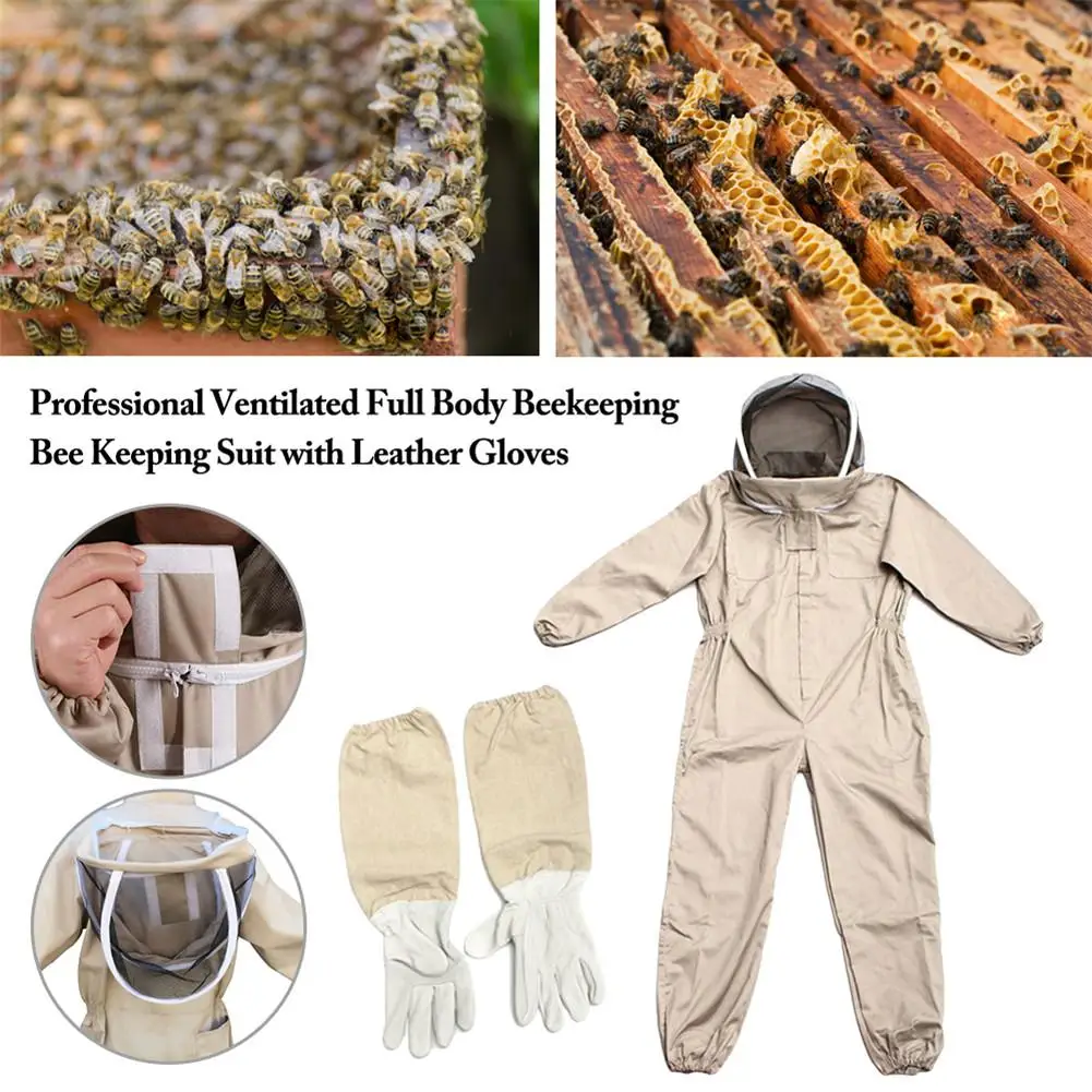 

Cotton Beekeepers Bee Suit Professional Full Body Bee Remover Gloves Clothes Protective Suit Beekeeping Equipment Coffee Color