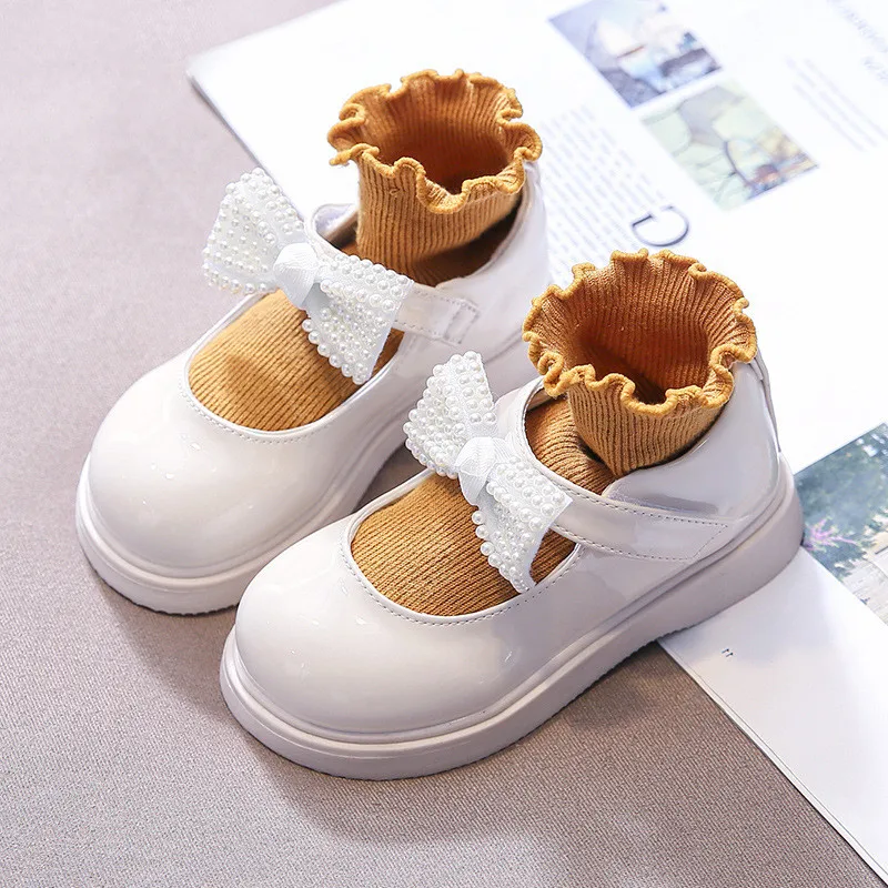 Children Fashion Little Leather Shoes British style Girls Princess Shoes Student School Dress Shoes Black Beige White 2-11T