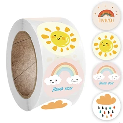 100-500 Pcs Round  Thank You Stickers Cute Cartoon Sun Rainbow Clouds Sticker For Handmade Gift Decor Labels Kids Reward Sticker