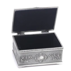 Stylish Fashion Treasure Chests Shape Tin Jewelry Ring Box Gift Case Antique Silver