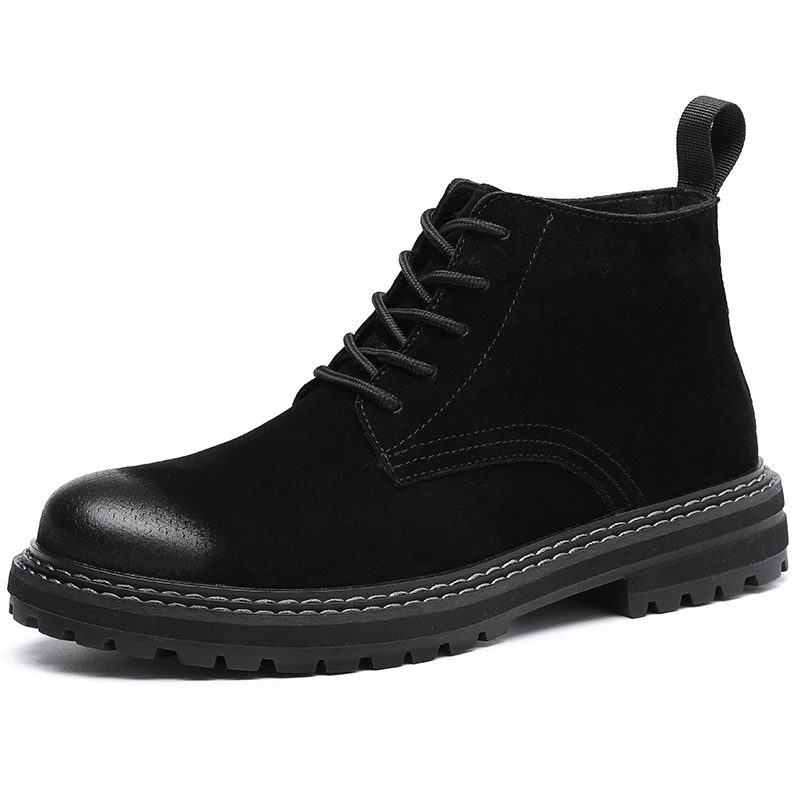 British luxury fashion men boots genuine leather shoes outdoors platform boot black spring autumn ankle botas masculinas zapatos