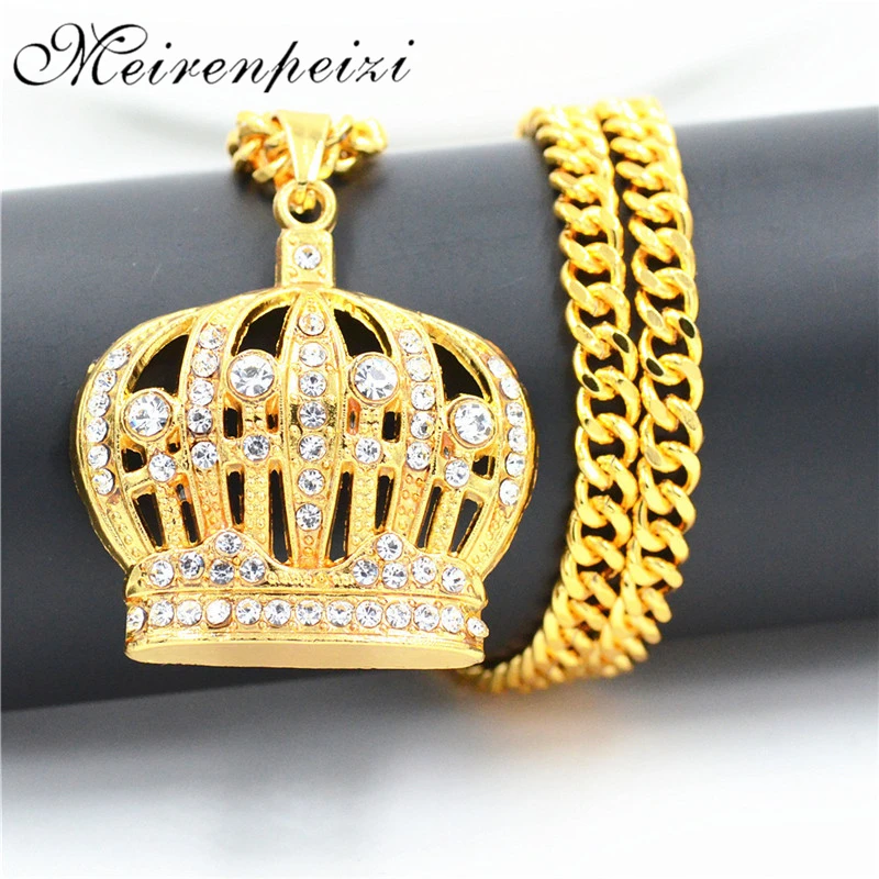 hip hop Solid water shining stone crown head necklace alloy pendant accessories elegant decoration personality