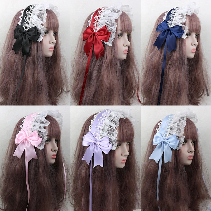 Japanese Soft Girl Lolita Headband Sweet Daily Wild Lace Maid Bow Headdress Anime Cosplay Kawaii Accessories