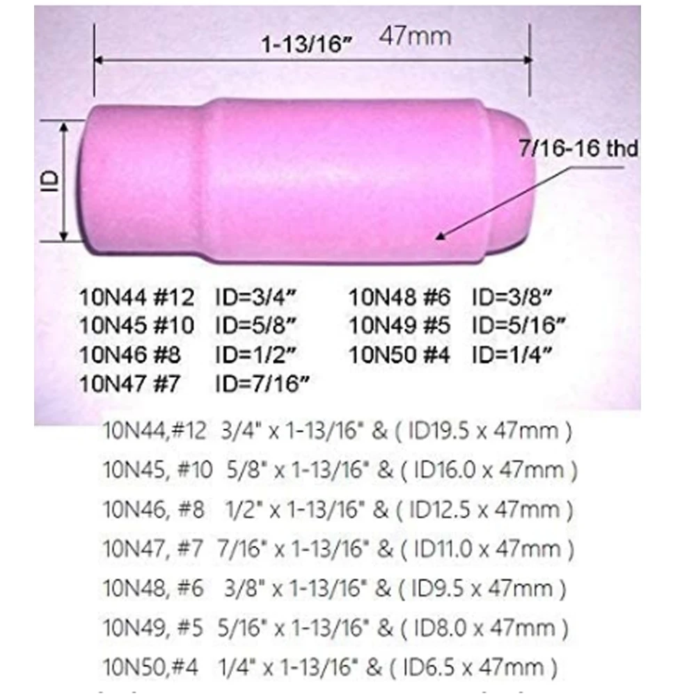 10 pz TIG ugelli in allumina tazza scudo in ceramica 10 n47 #7 7/16 "orifizio Fit DB PTA SR WP 17 18 26 torcia per saldatura TIG