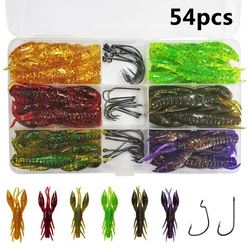 54pcs/box Soft Lobster fishing Lures jigging bait bionic crayfish Artificial Worm with jig hook for texas fishing rigs kit