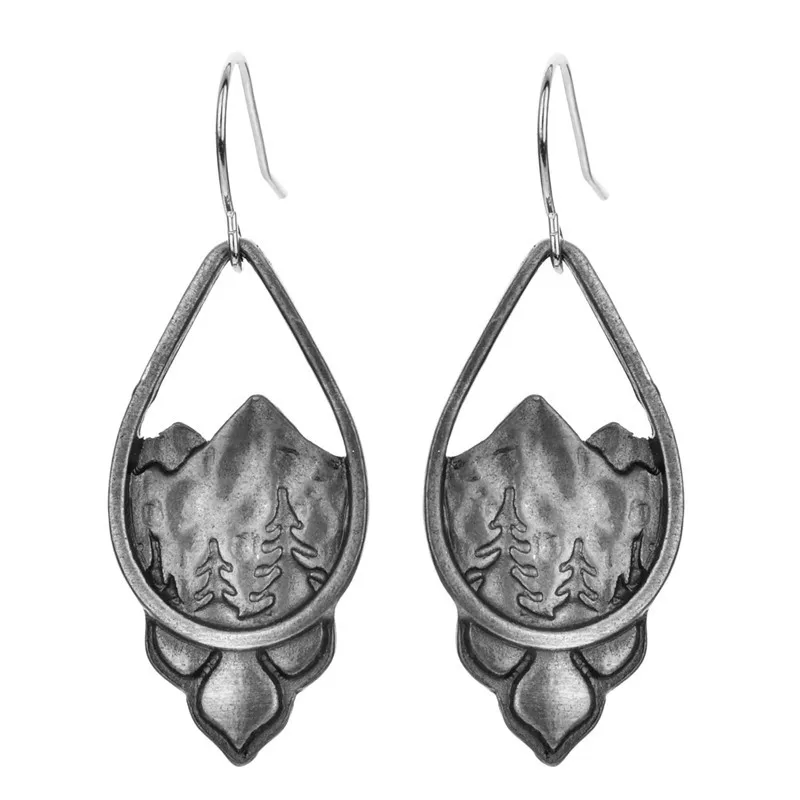 Pendientes de gota de agua Vintage para mujer, aretes colgantes de pino de montaña de Color plateado, joyería de estilo étnico, bosque alpino