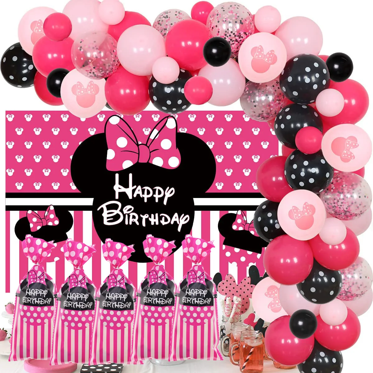 Disney Minnie Cellophane Bags Heat Sealable Bow Pink Candy Bags Gift Bag Treat Bag Birthday Party Supplies Wedding Decoration