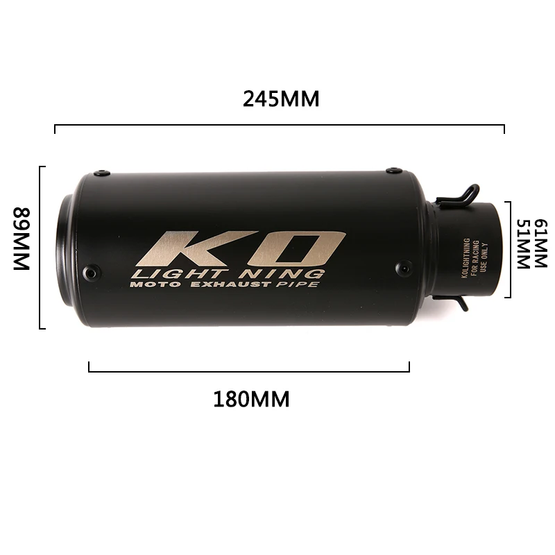 Black Universal KO 51mm 61mm Motorcycle Exhaust Muffler Pipe Dirt Bike ATV Escape Removable DB Killer Stainless Steel Silencers