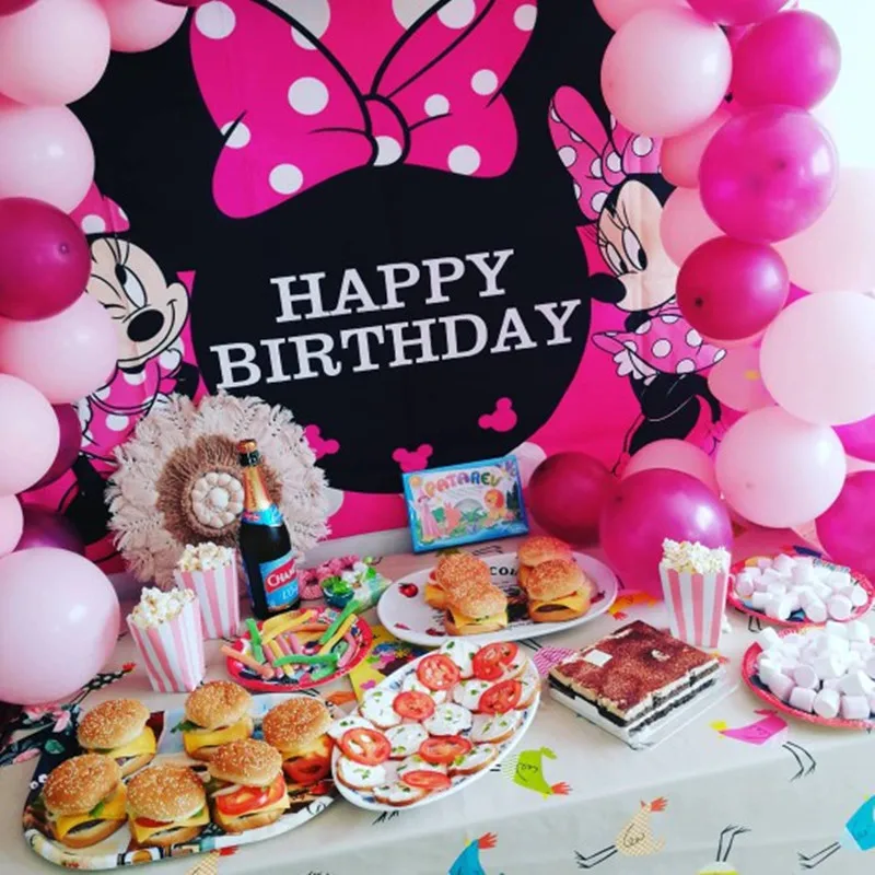 Customizável Minnie Mouse Fotografia Fundos, pano de vinil, cenários para criança, festa de aniversário do bebê, estúdio fotográfico
