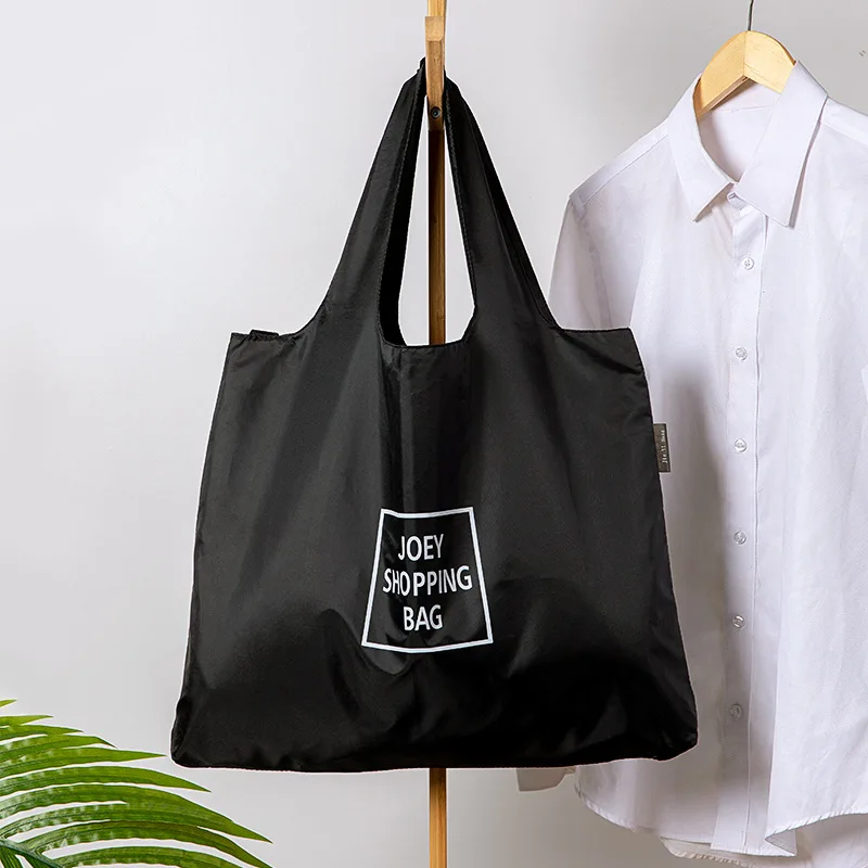 Foldable Supermarket Shopping Bag High Capacity Ripstop Grocery Tote Women Shoulder Shopper Bag Waterproof Black Nylon Handbags