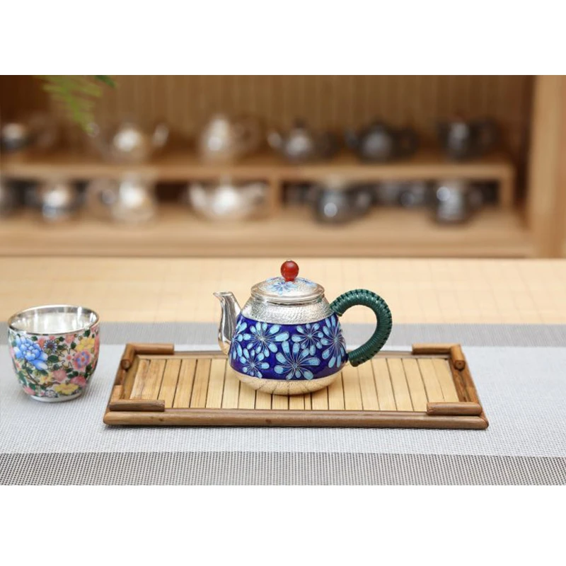 

Silver pot 999 sterling silver handmade tea set Japanese retro teapot kettle home tea ceremony Kungfu tea set 180ml