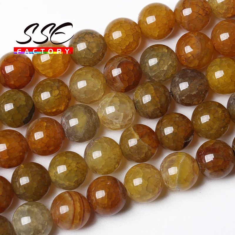 Natural Yellow Dragon Veins Agates Beads Round Loose Stone Beads 15