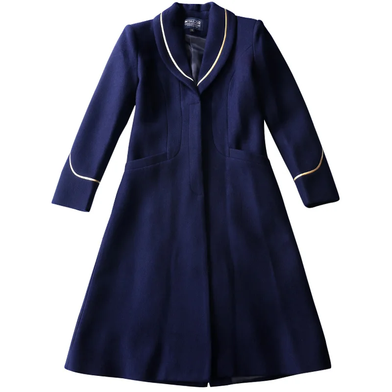 Flight attendant coat winter long uniform knee Length wool coat Air China flight Airline stewardess overcoat professional dress