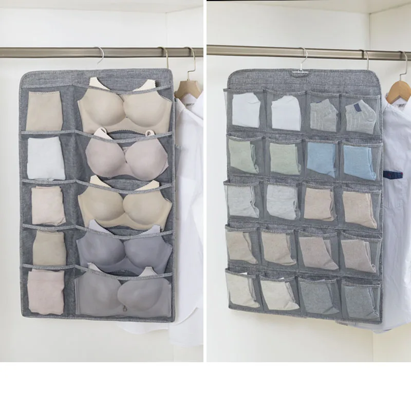 15 Pockets Double Sided Foldable Wardrobe Organizer Wall Door Hanging Organiser Bra Underwear Socks Storage Bags Multi Pockets