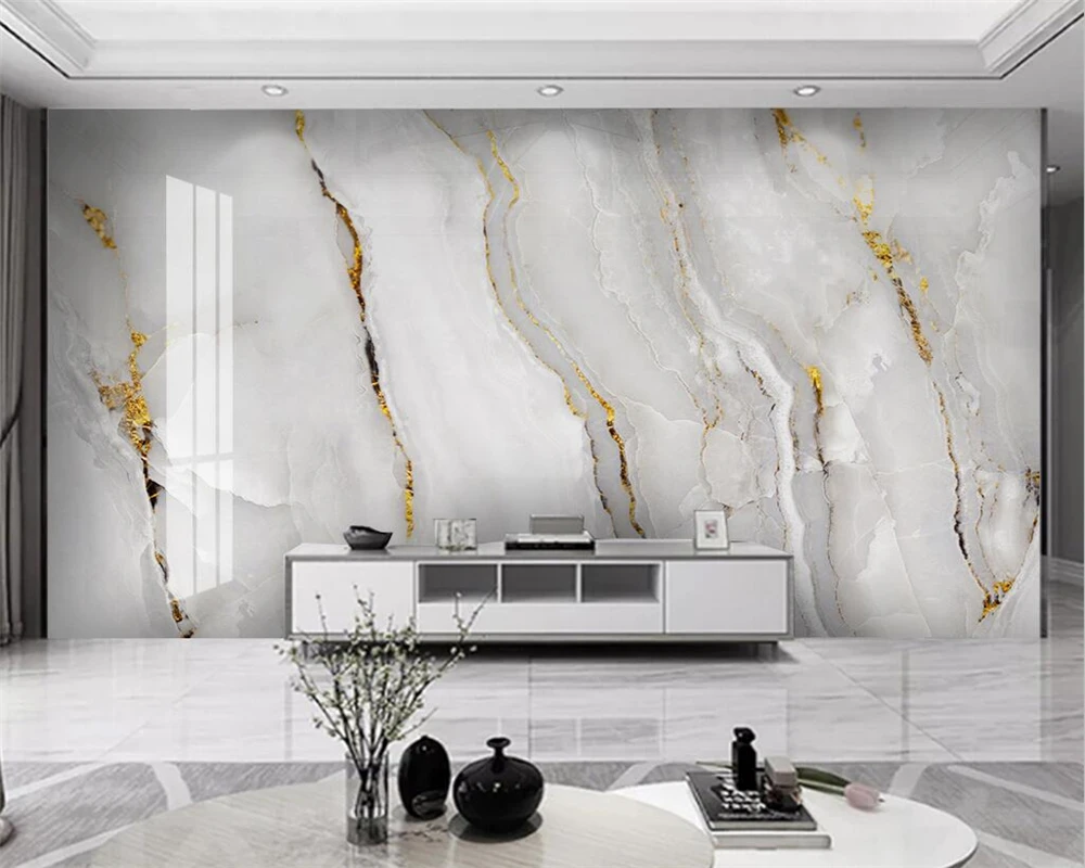 

beibehang Customized papel de parede modern minimalist light luxury golden abstract landscape marble TV background wallpaper