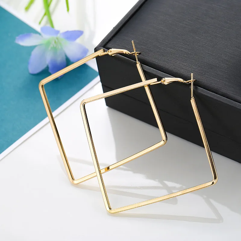 BLIJERY Trendy Oversize Geometrische Große Creolen Für Frauen Basketball Brincos Übertrieben Große Quadratische Ohrringe Punk Schmuck – Detail 16