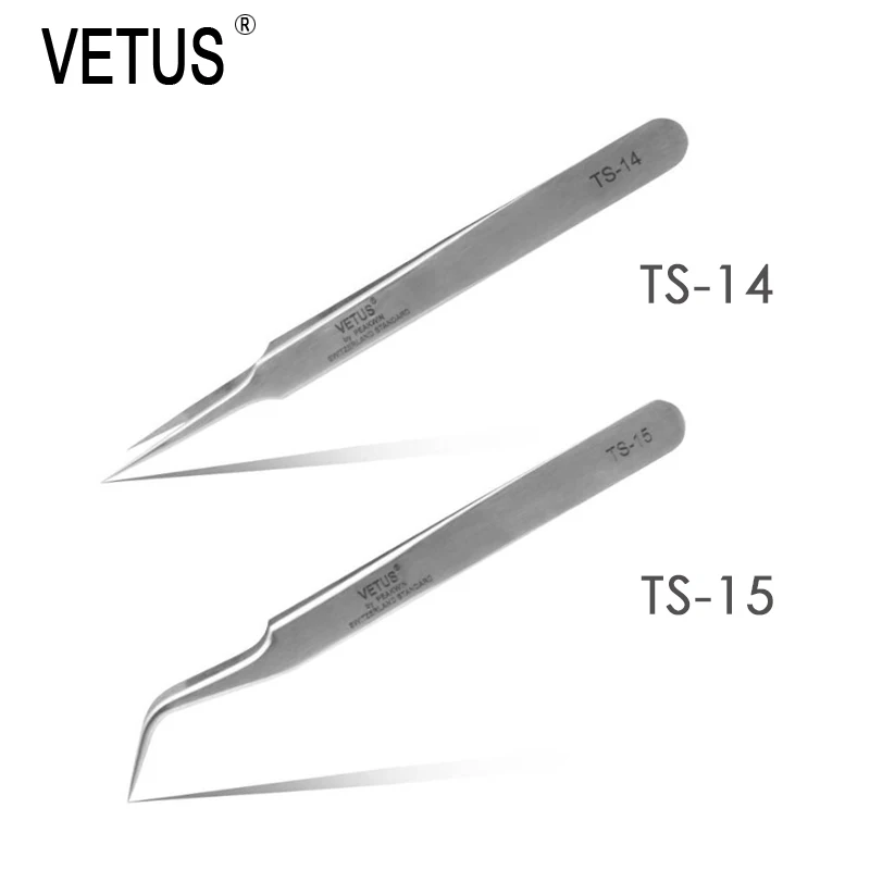 VETUS 6 Pcs/lot TS10 TS-11 TS-12 TS-13 TS-14 TS-15 High Elastic Acid & Alkali Sesistant Stainless Steel Tweezers